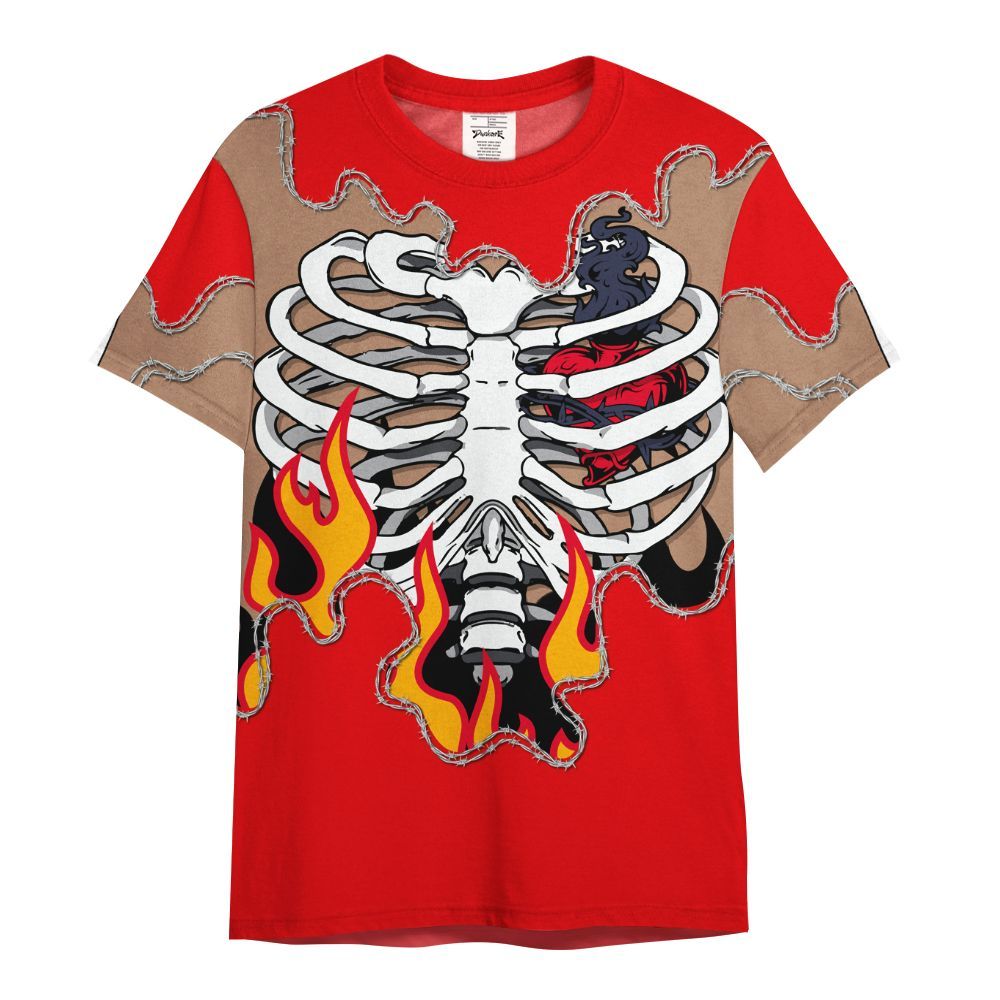 Shirt To Match Low OG Howard University 1s - Skeleton Heart On Fire All Over Print