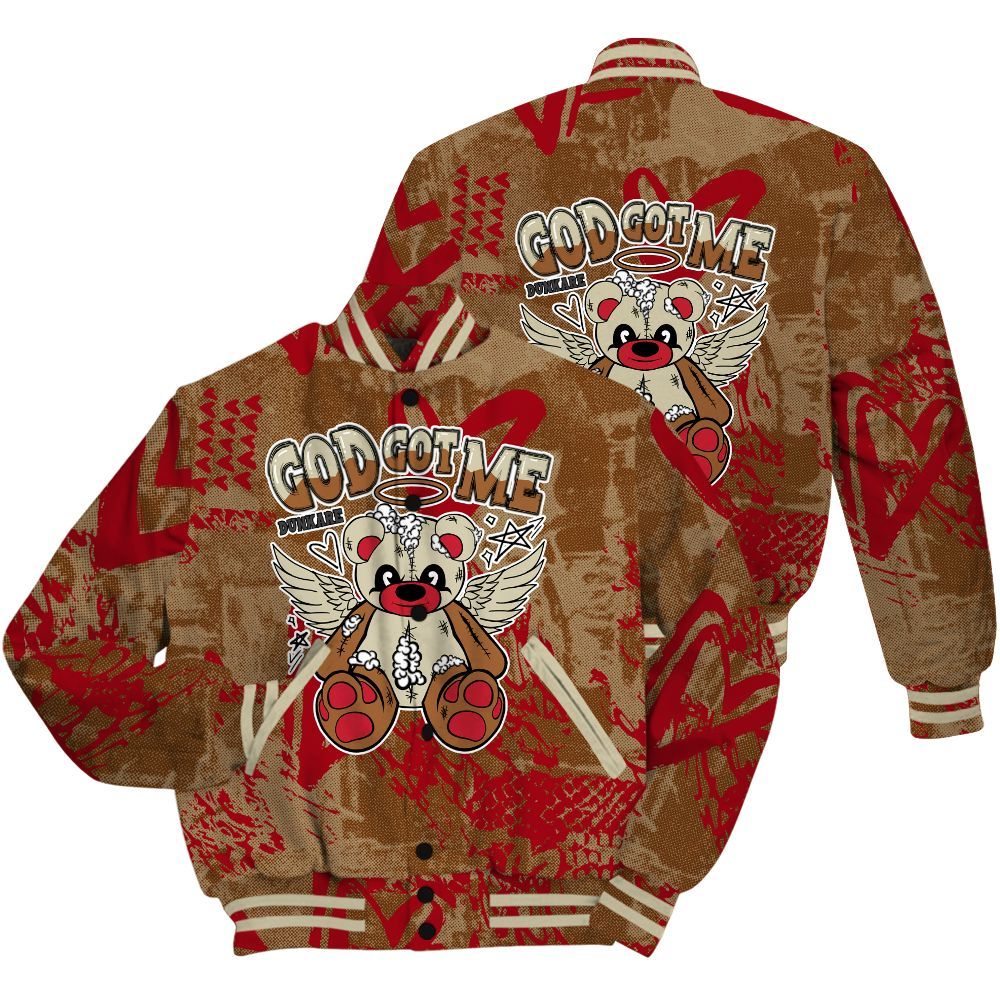 Varsity Jacket To Match Archaeo Brown 5s Shirt - Gods Guides Me Bear Heart Grunge All Over Print