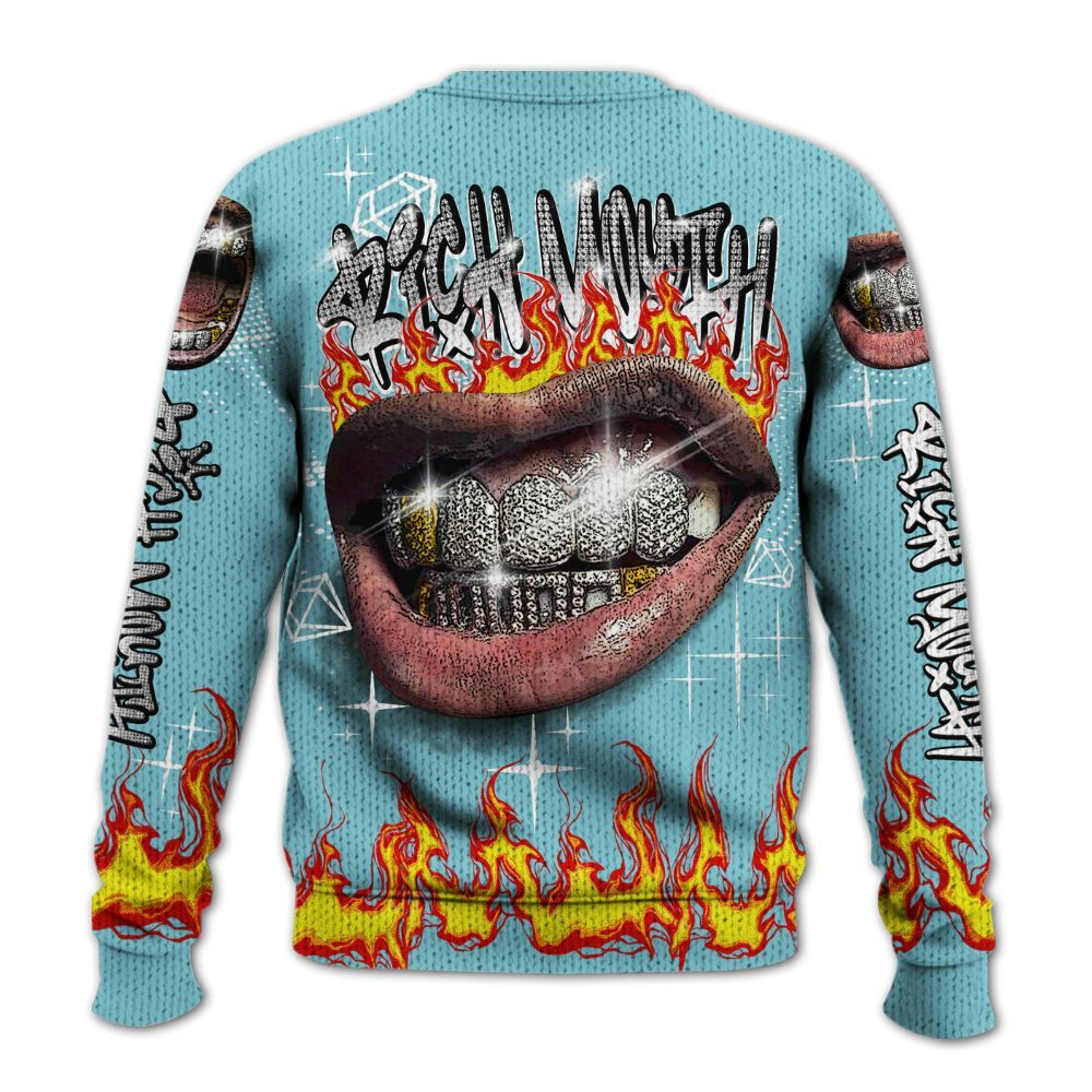 Knitted Sweater To Match Low Legend Blue 11s - Rich Mouth Fire Rap Retro 90s