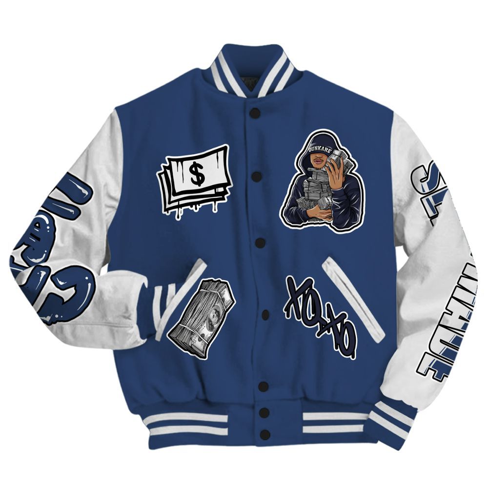 Varsity Jacket To Match Low 85 Metallic Blue 1s - Selfmade Unique All Over Print