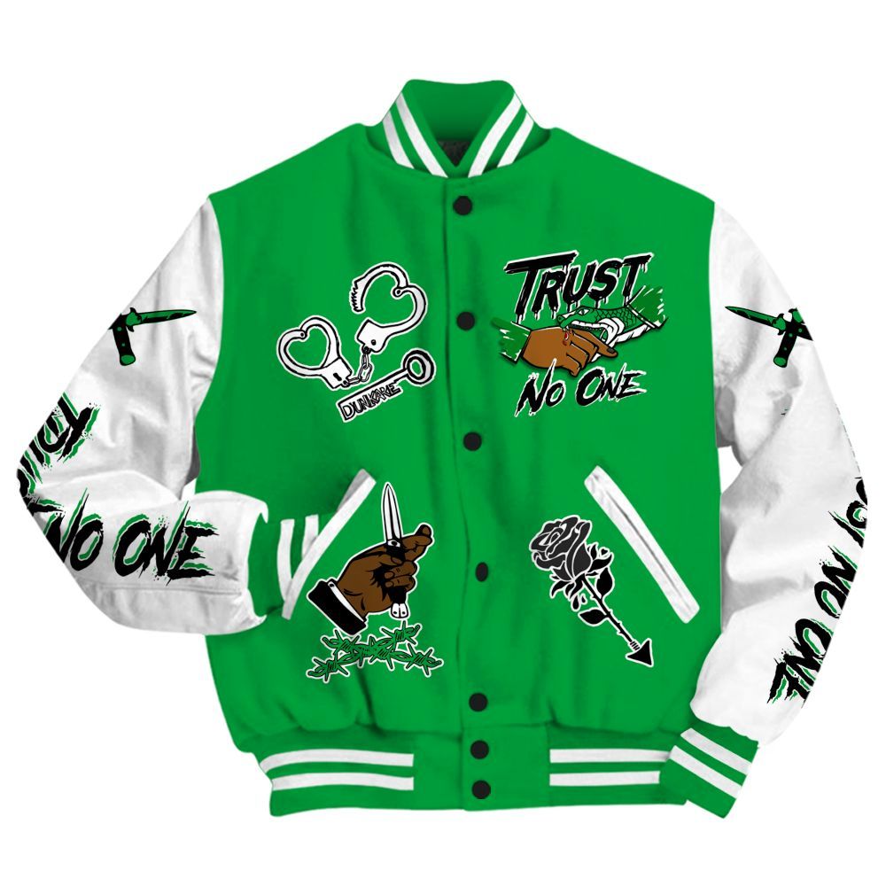 Varsity Jacket To Match Low Lucky Green 1s - Trust No One Dripping All Over Print