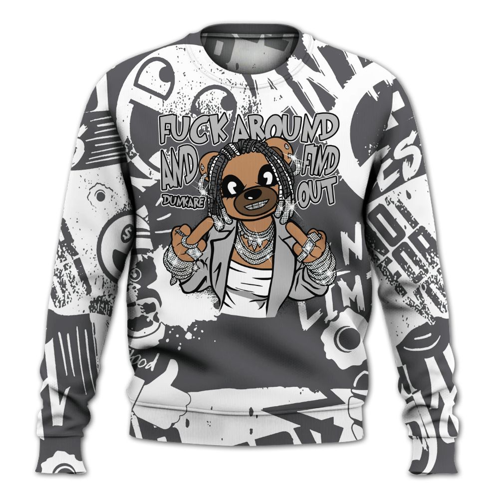 Sweatshirt To Match White Thunder 4s - F#ck Around Bear Bear Monogram Graffiti All Over Print