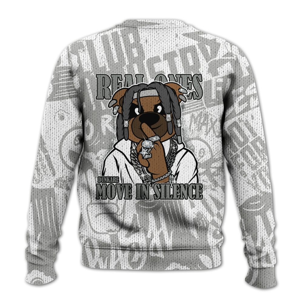 Knitted Sweater To Match Paris Cement Grey 4s - Silent Achievers Bear Monogram Graffiti