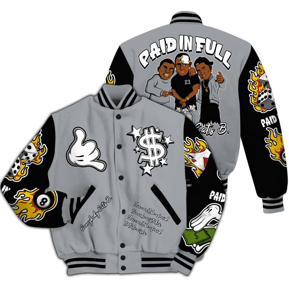 Varsity Jacket To Match Black Wolf Grey 12s - Everybody Paid In Full Graphic All Over Print