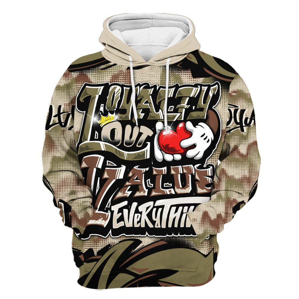 Hoodie To Match Sail Neutral Olive 6s - Loyalty Out Value Graffiti All Over Print