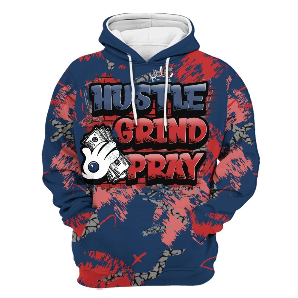 Hoodie To Match SP Sport Royal 3s - Hustle Grind Pray Retro All Over Print