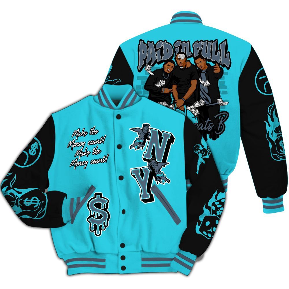 Varsity Jacket To Match Retro Gamma Blue 11s - Paid In Full Money Graphic Varsity Jacket All Over Print