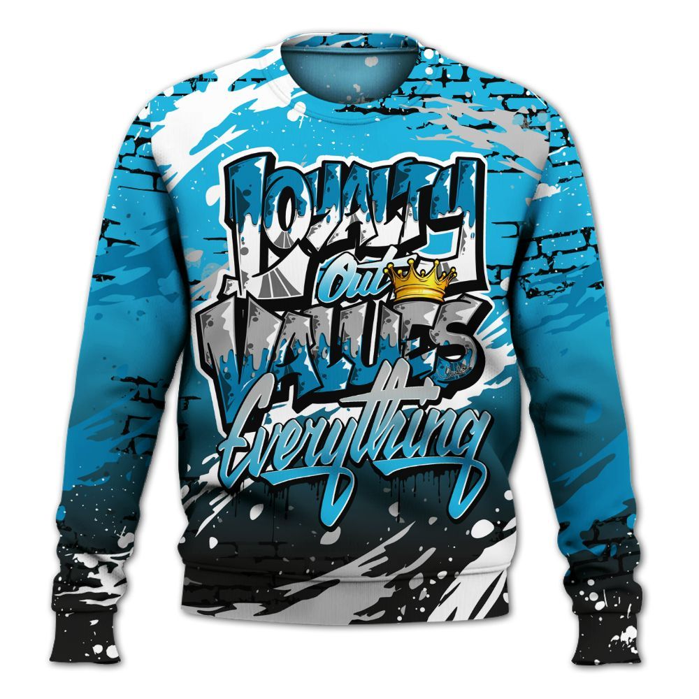 Sweatshirt To Match Black University Blue 2026 14s - Values Of Loyalty Drip All Over Print