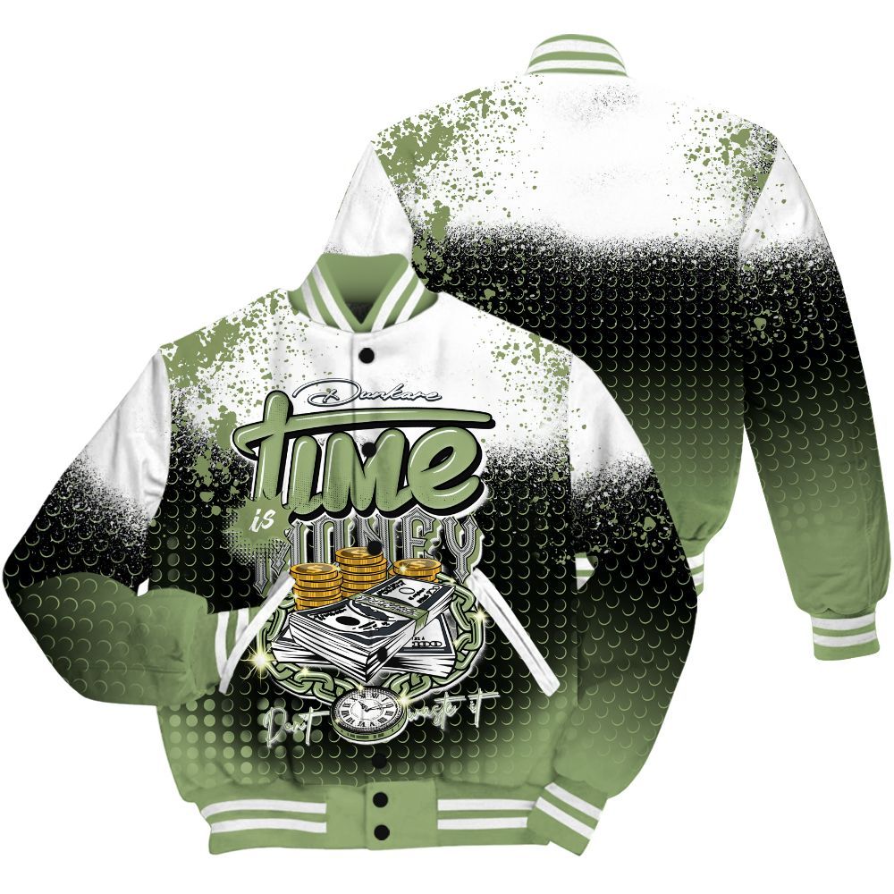Varsity Jacket To Match Oil Green 4s Shirt, Halftone Time Is Money All Over Print