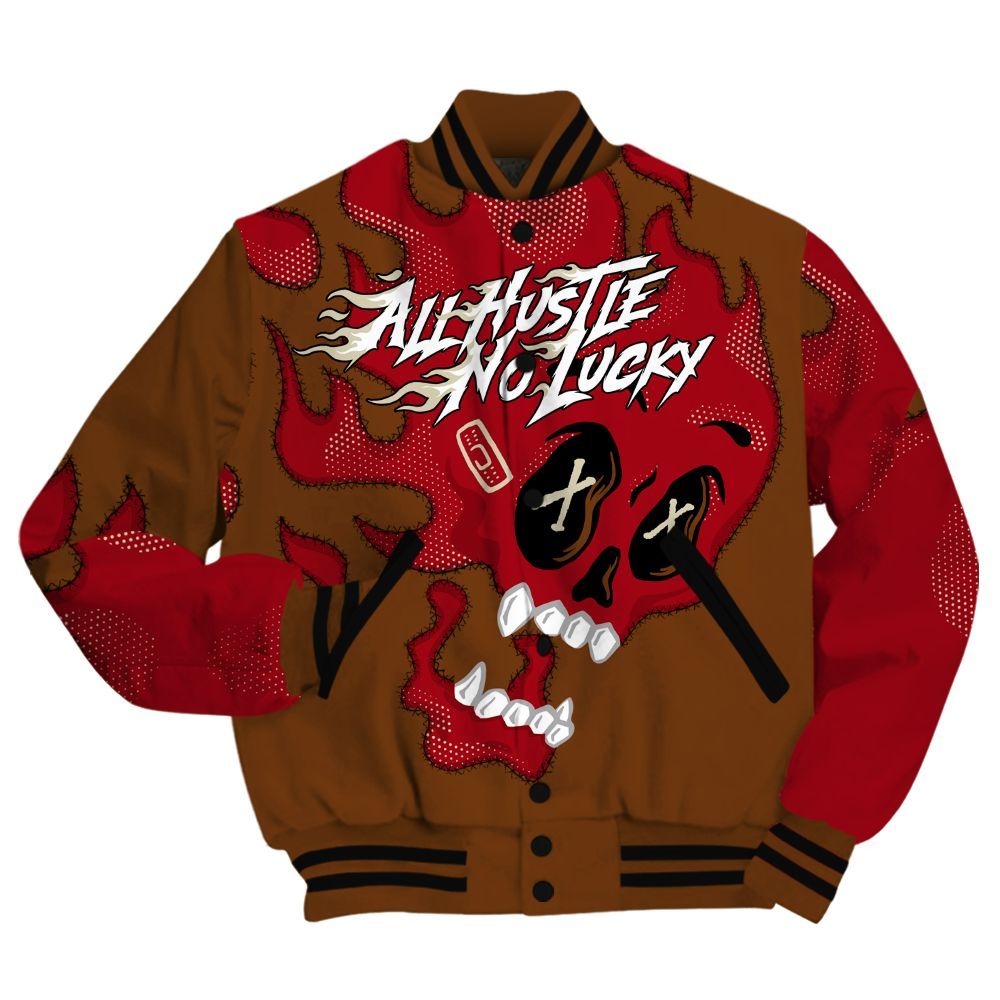 Varsity Jacket To Match Archaeo Brown 5s Shirt, All Hustle No Lucky Skull All Over Print