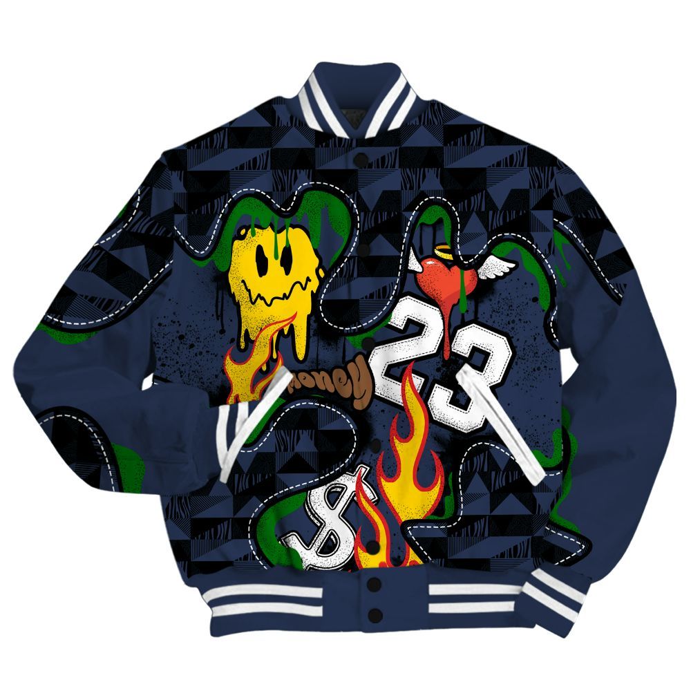 Varsity Jacket To Match Midnight Navy 13s - 23 Smile Burning Heart All Over Print
