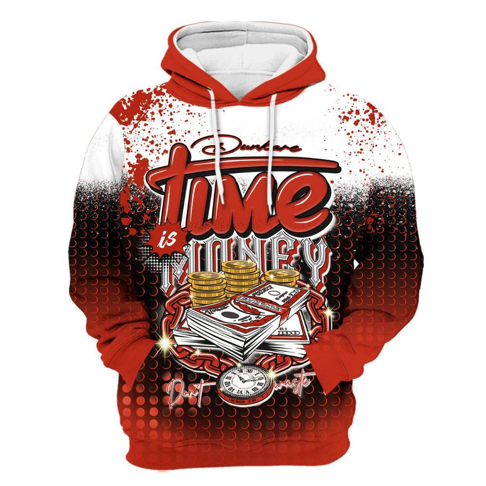 Hoodie To Match Red Cement 4s - Halftone Time Is Money All Over Print