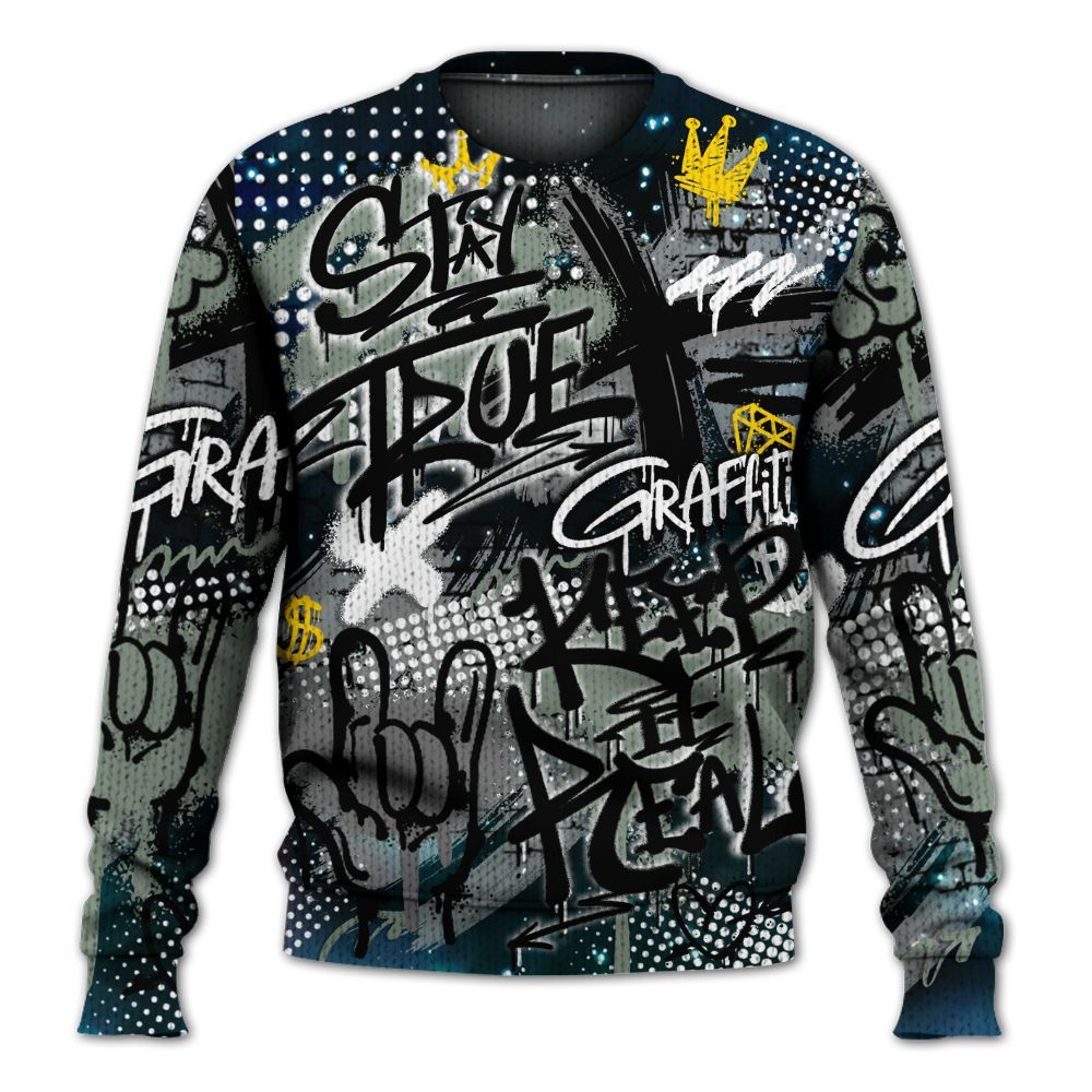 Knitted Sweater To Match Air Foamposite One Galaxy - True It Real Graffiti Streetwear