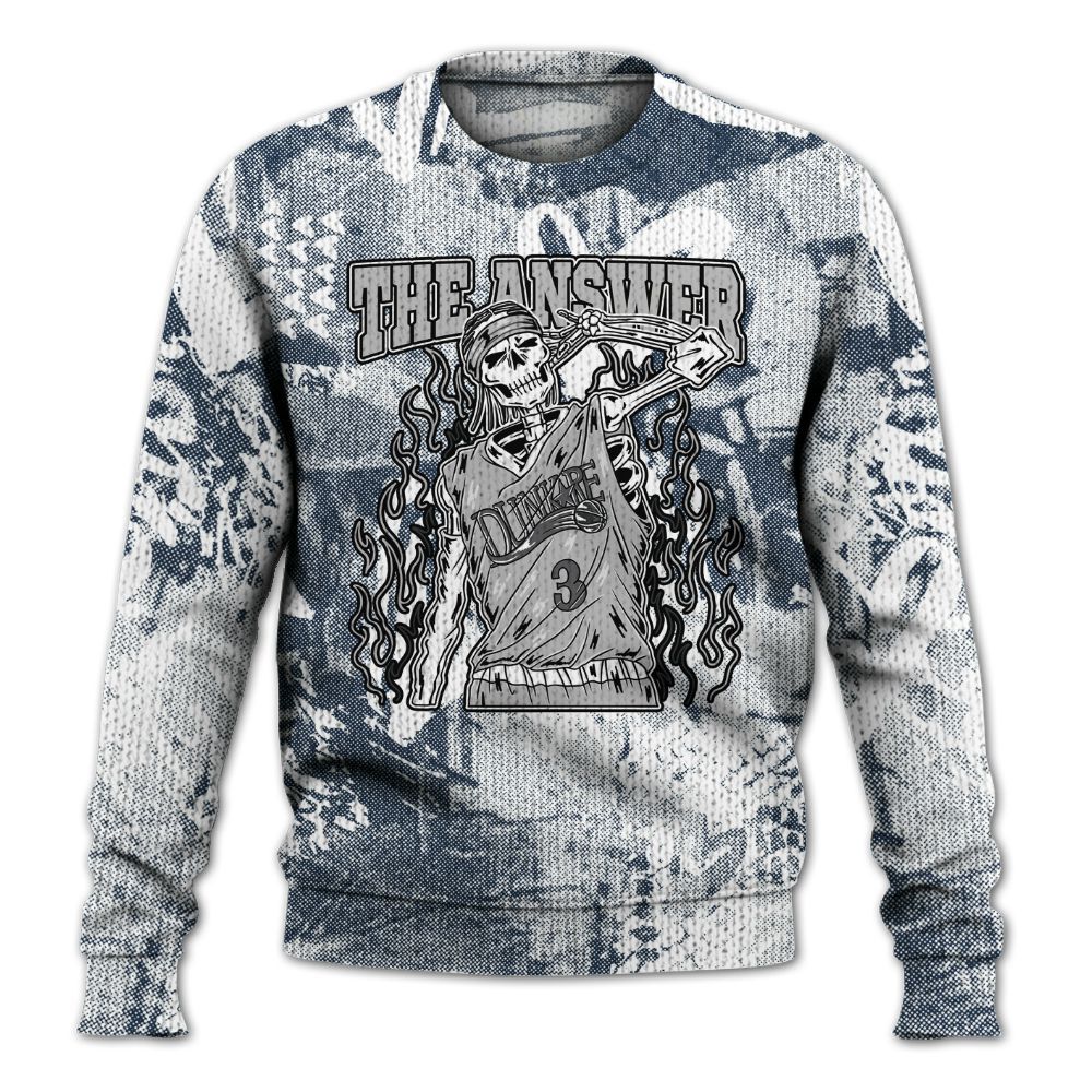 Knitted Sweater To Match White Midnight Navy 6s - Allen Answer Skeleton White Heart