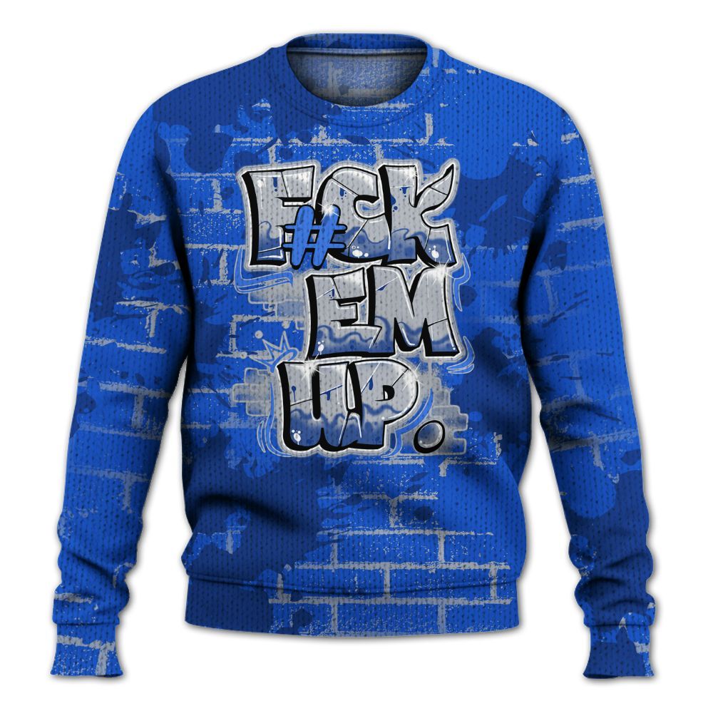 Knitted Sweater To Match Air Foamposite One Royal - F#ck Em Graphic Brick Art