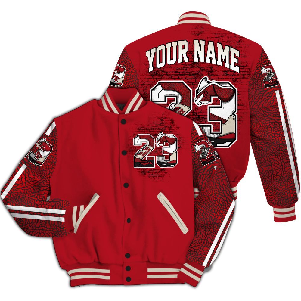 Varsity Jacket To Match Mid Red Cracked Leather 1s - Custom Name 23 5s All Over Print