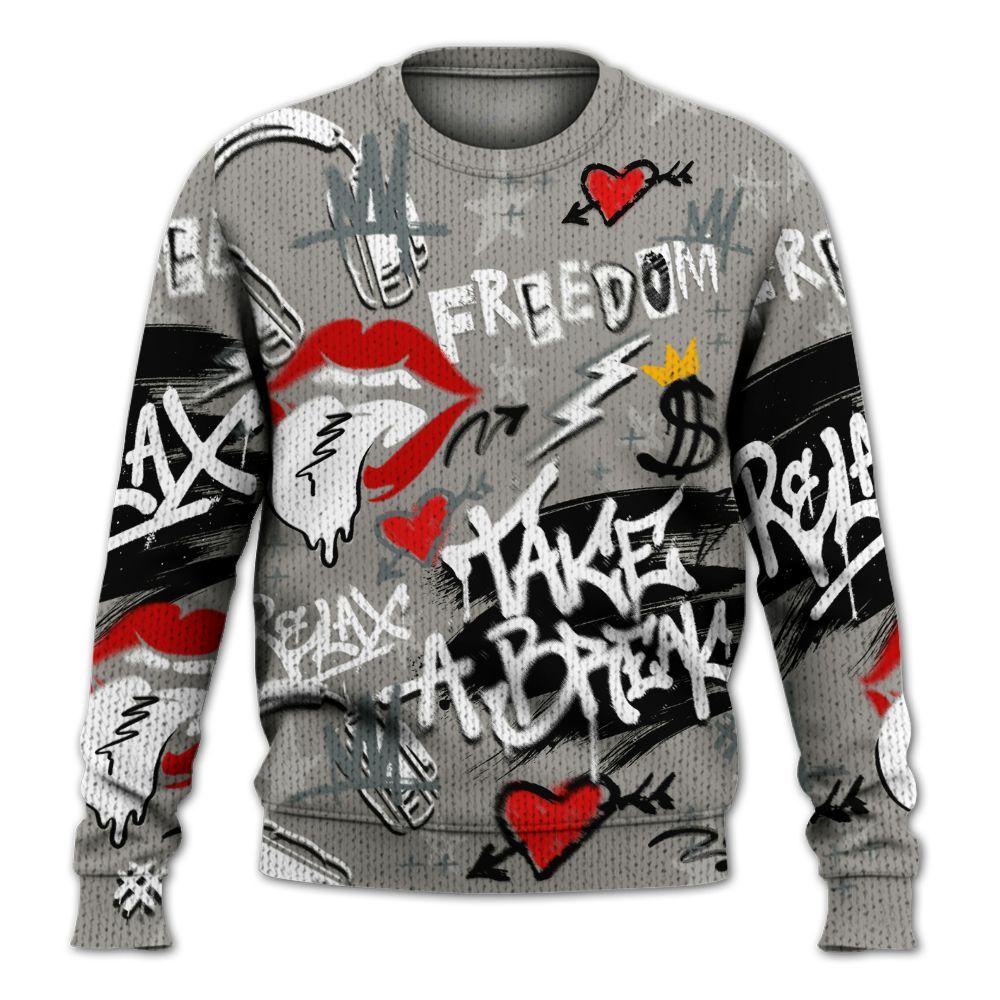 Knitted Sweater To Match Cool Grey 9s - Take Break Freedom Graffiti Streetwear