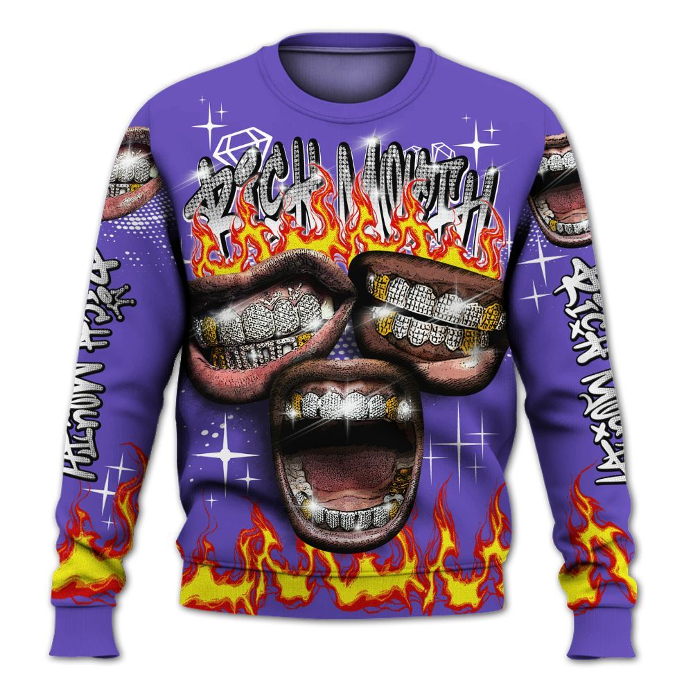 Sweatshirt To Match Field Purple 12s - Rich Mouth Fire Rap Retro 90s All Over Print