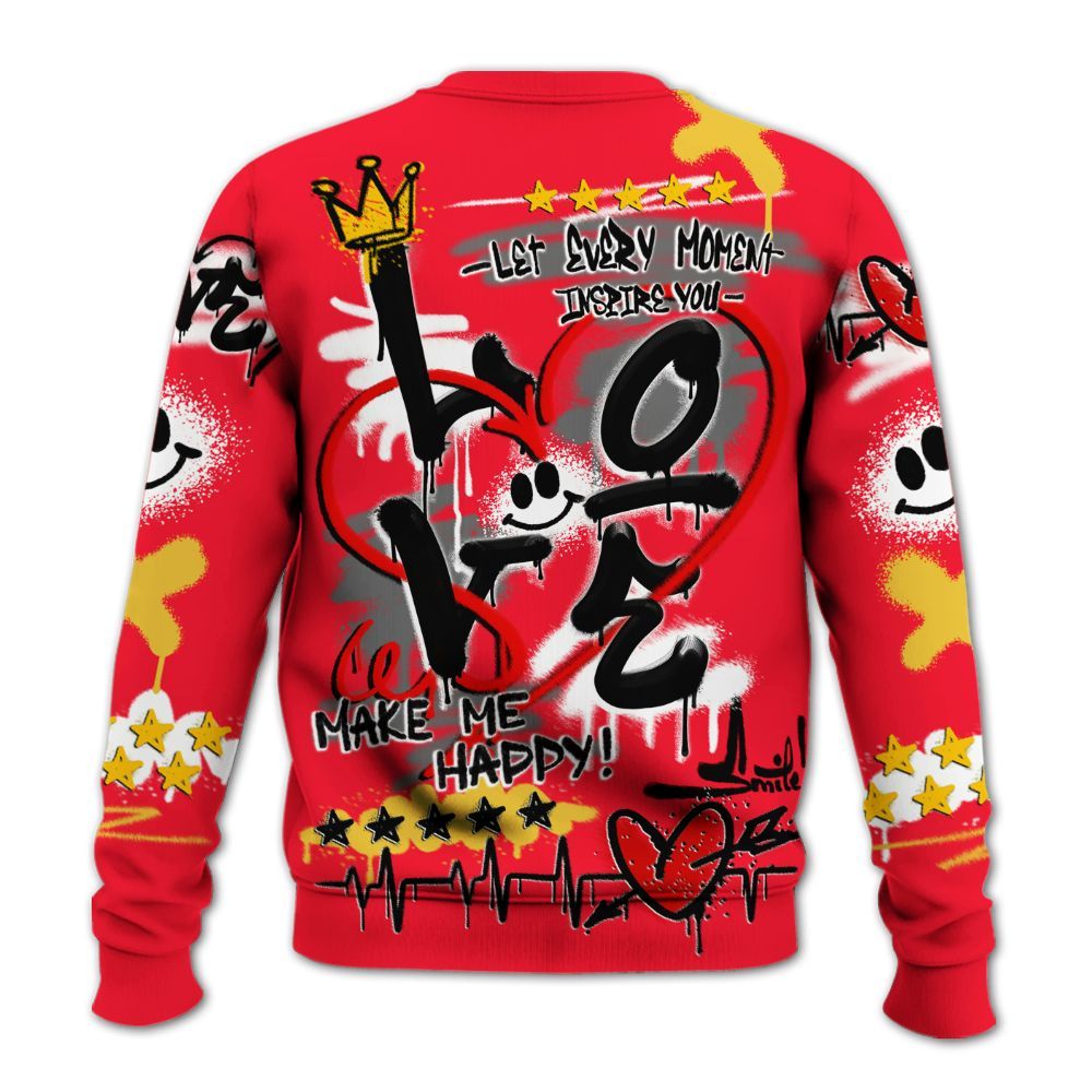 Sweatshirt To Match KD 18 Air Bakin - Happy Love Beats Graffiti Streetwear All Over Print