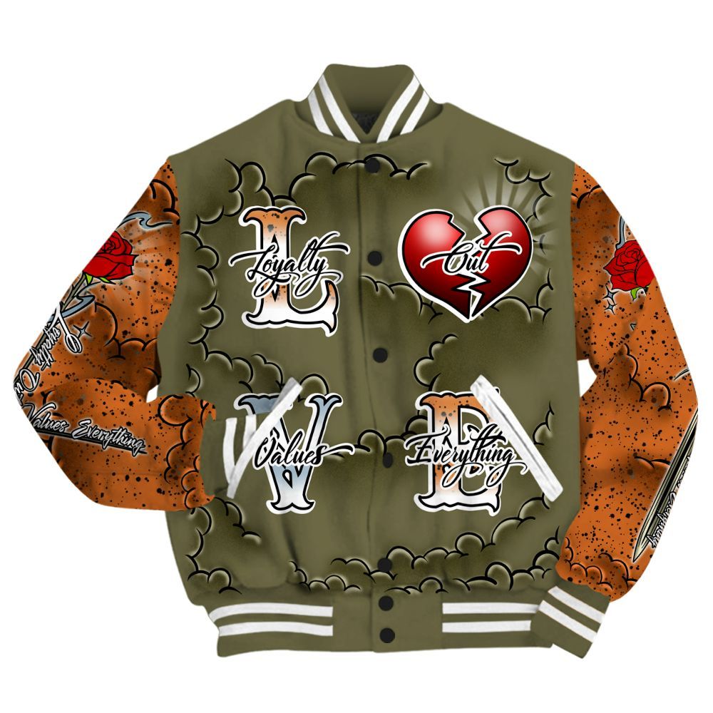 Varsity Jacket To Match Olive 5s - Loyalty Wins Everything All Over Print