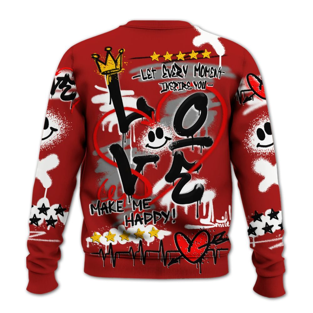 Sweatshirt To Match Red Taxi 12s - Happy Love Beats Graffiti Streetwear All Over Print
