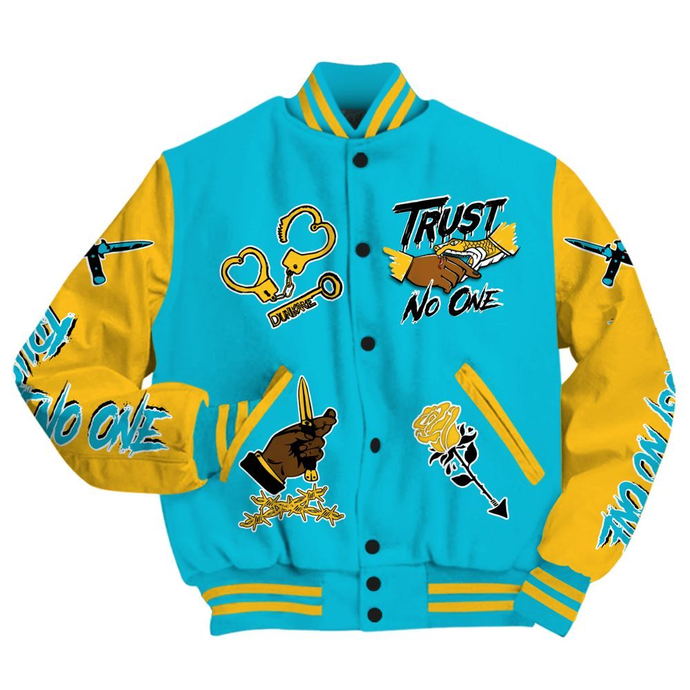 Varsity Jacket To Match Retro Aqua 5s - Trust No One Dripping All Over Print