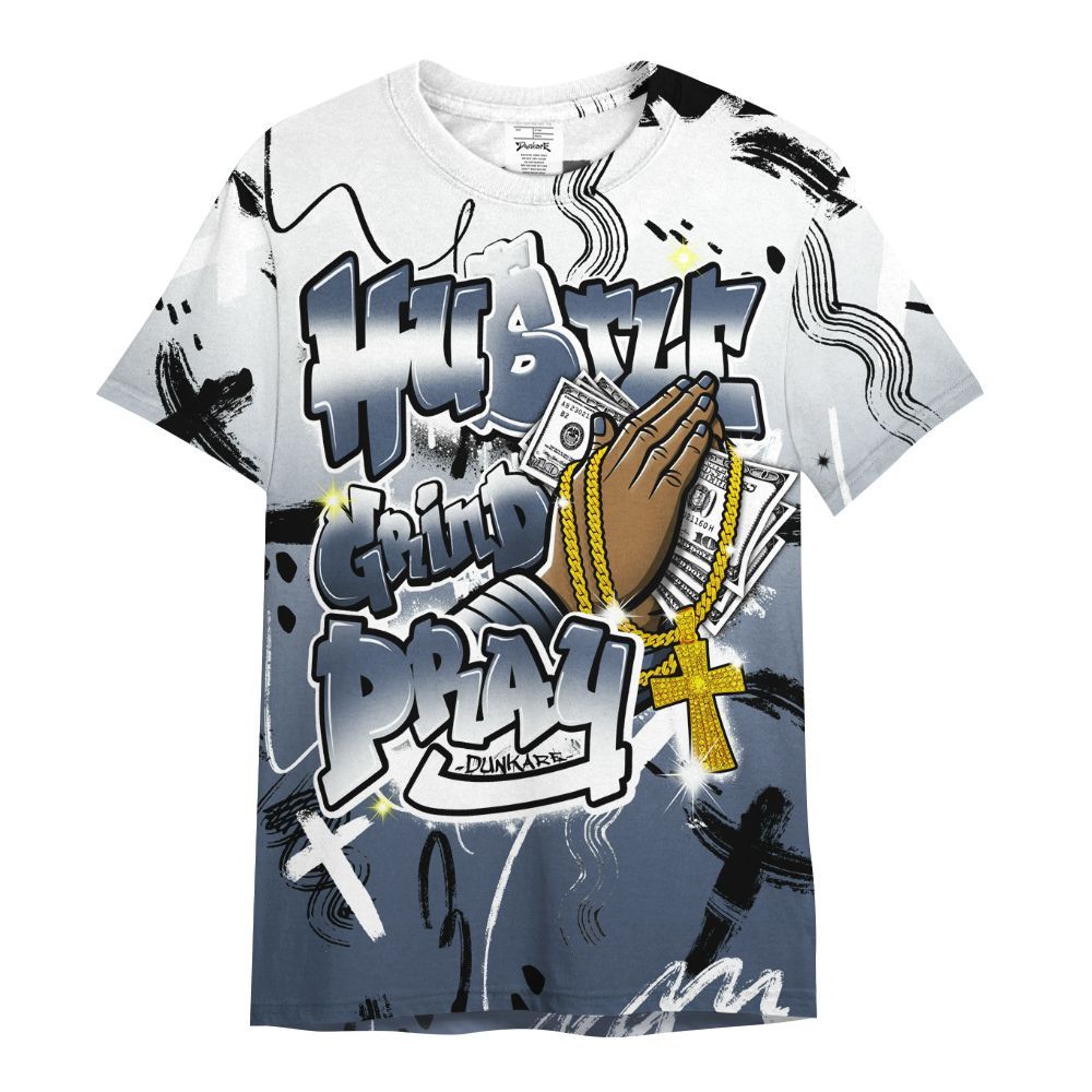 Shirt To Match Low Diffused Blue 11s - Money Hustle Grind Pray All Over Print