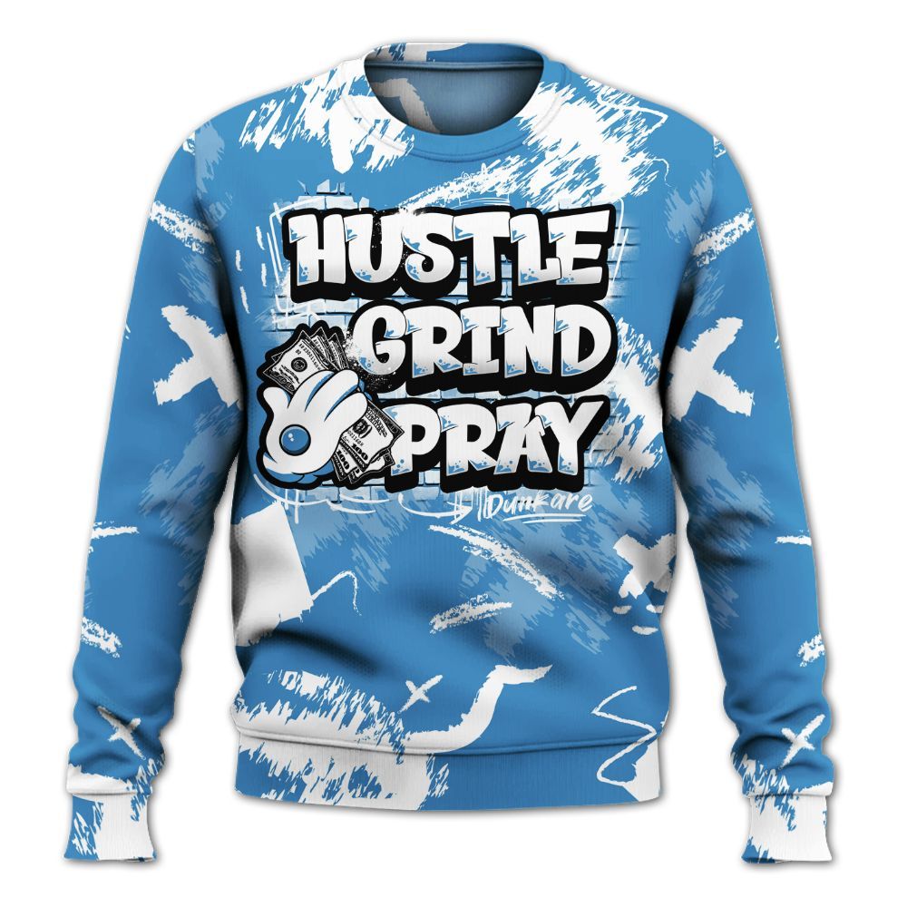Sweatshirt To Match Low OG Obsidian 1s - Hustle Grind Pray Retro All Over Print