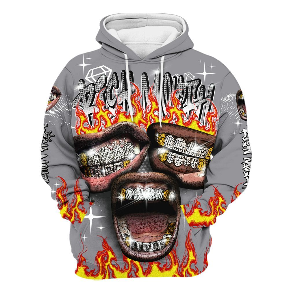Hoodie To Match Cement Grey 11s - Rich Mouth Fire Rap Retro 90s All Over Print