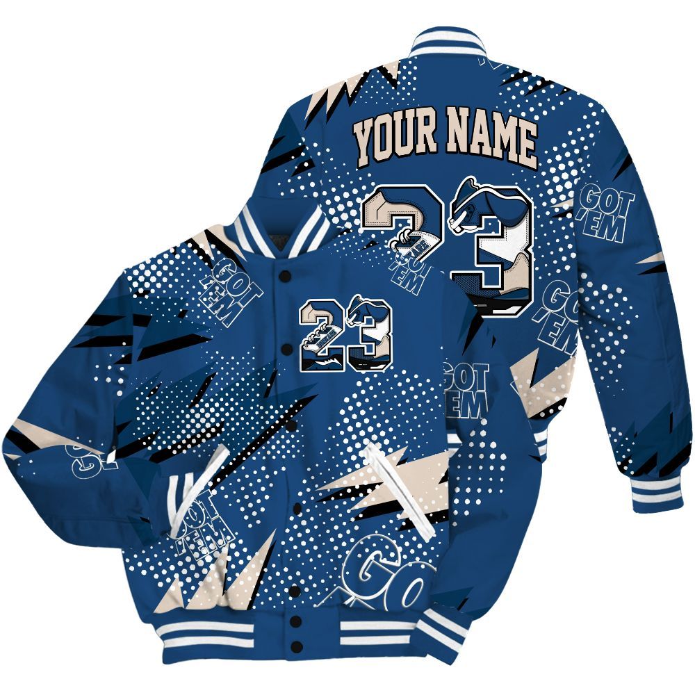 Varsity Jacket To Match High OG Midnight Navy 1s Shirt, Custom Name Number 23 5s All Over Print