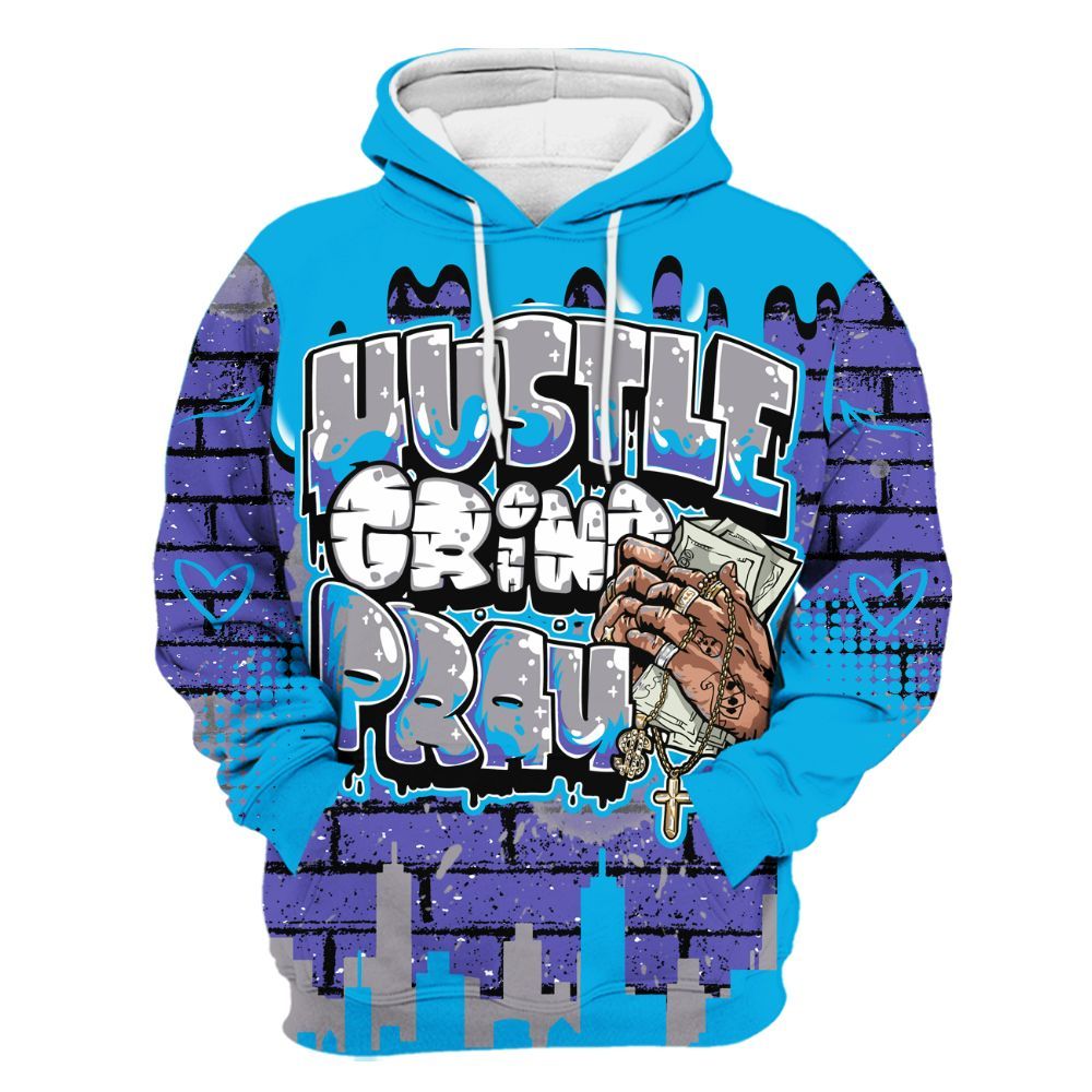 Hoodie To Match Retro Aqua 8s - Hustles Grind Pray Drip All Over Print