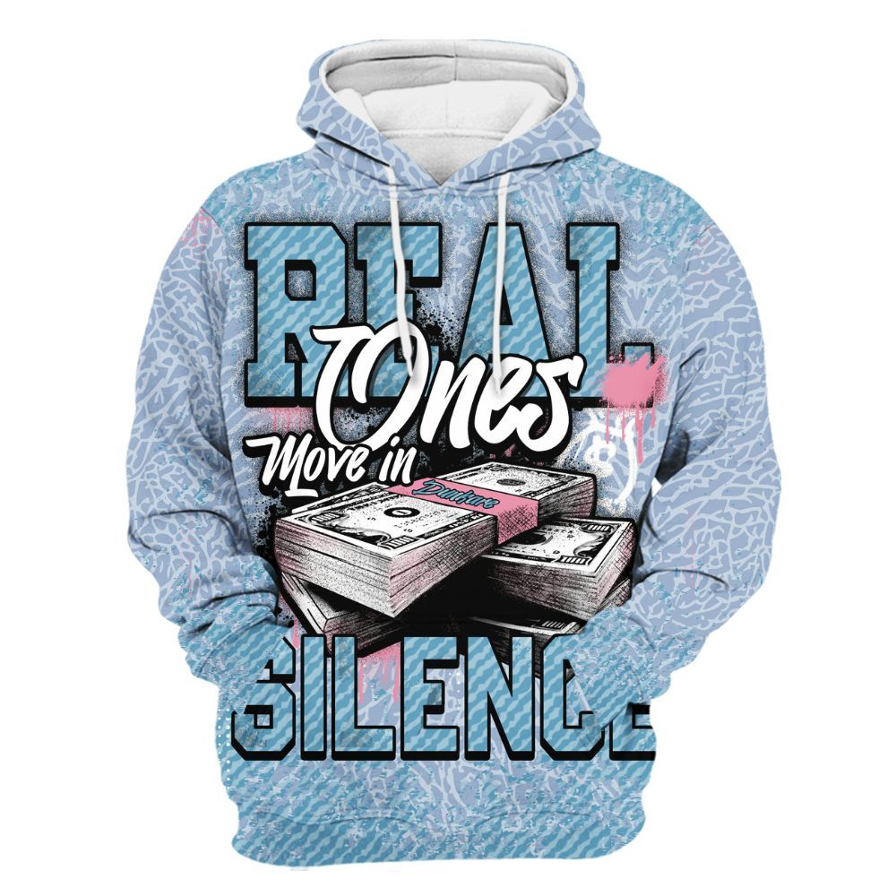 Hoodie To Match Denim Pink Glow 3s - Move In Silence Money Street Retro All Over Print