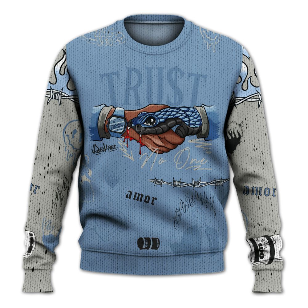 Knitted Sweater To Match University Blue 4s - Snake Trust No One