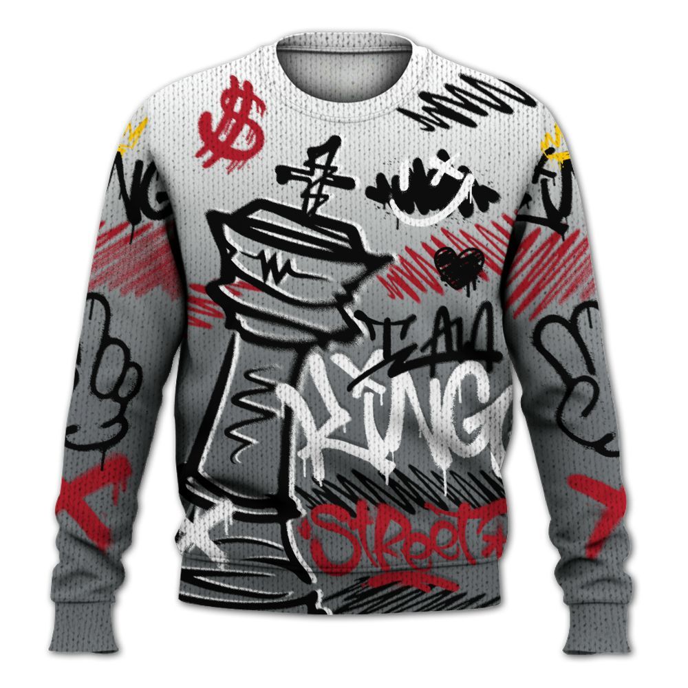 Knitted Sweater To Match Retro Fire Red 9s - Street King Chess Streetwear