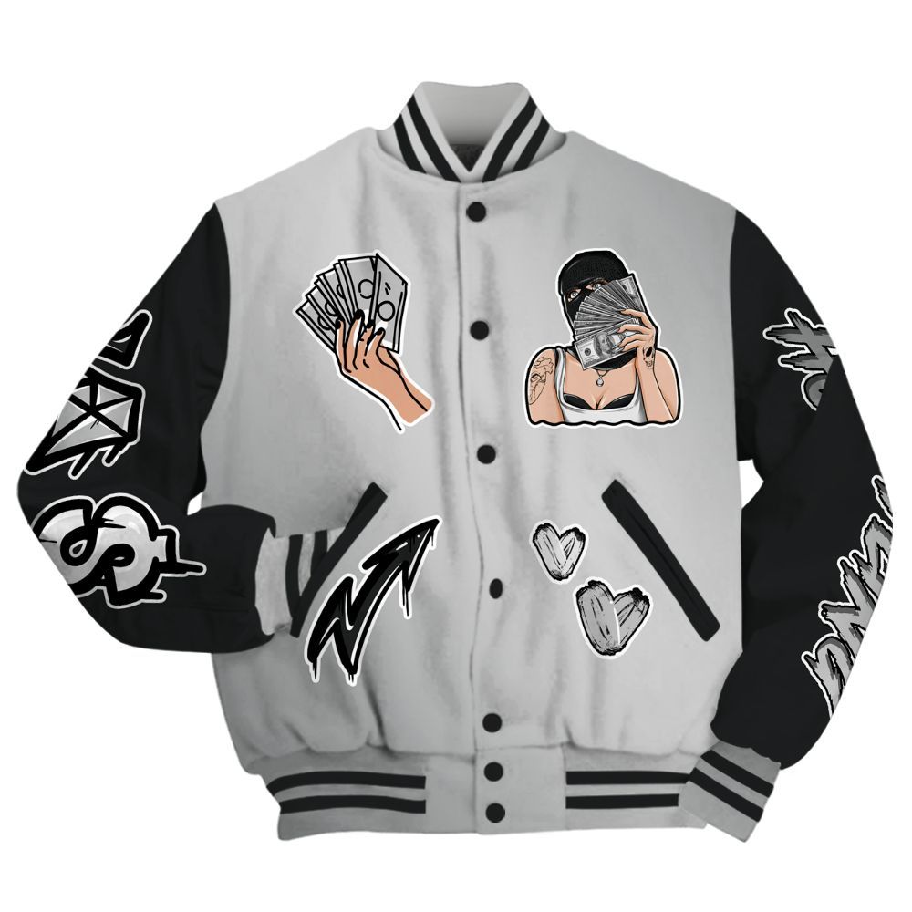Varsity Jacket To Match Metallic Silver 14s - Hustling Unique All Over Print
