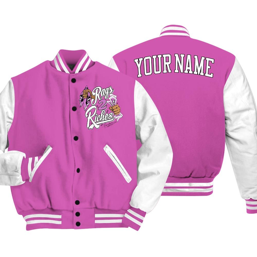 Varsity Jacket To Match Varsity Streetwear Custom Name Rag 2 Riches, Hyper Violet 4s T-Shirt, Sneaker Hyper Violet 4s Baseball Varsity Jacket 1604 NCT