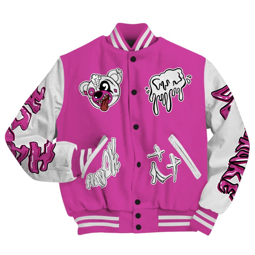 Varsity Jacket To Match Dunk Low Active Fuchsia - Havok Bear All Over Print