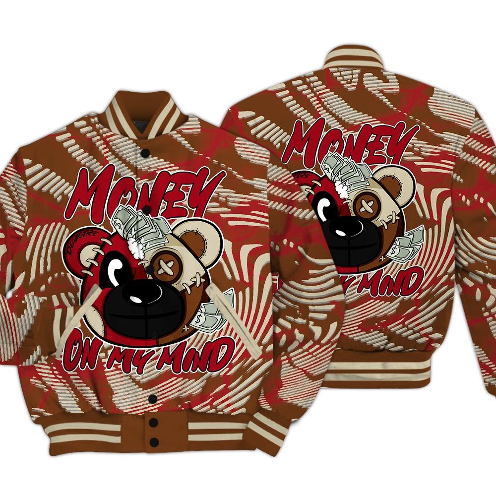Varsity Jacket To Match Archaeo Brown 5s - Money On My Mind Bear Fume Varsity Jacket Unisex