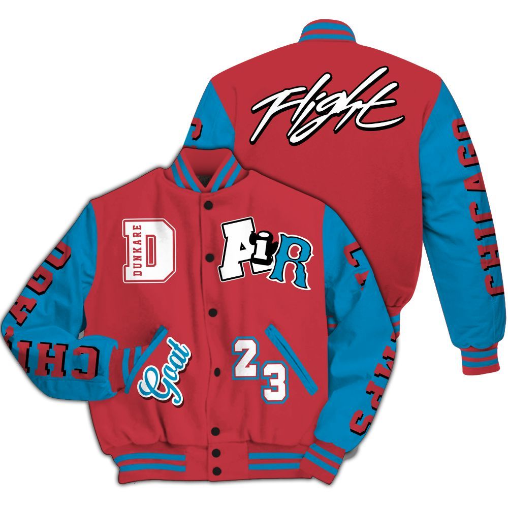 Varsity Jacket To Match High OG University Red Dark Powder Blue 1s - AIR Number 23 GOAT All Over Print