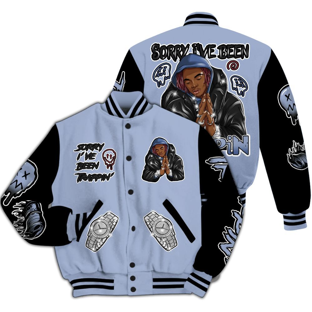 Varsity Jacket To Match Black Metallic 5s - Trappin' Unique All Over Print