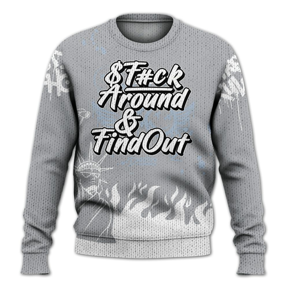 Knitted Sweater To Match Low OG Wolf Grey 1s - Graphic Fck Around Find Out
