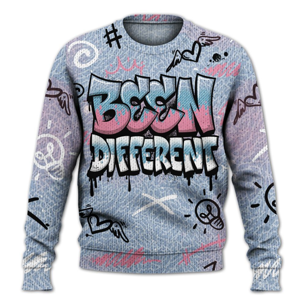 Sweater To Match Denim Pink Glow 3s - Drip Been Di2ferent Graphic