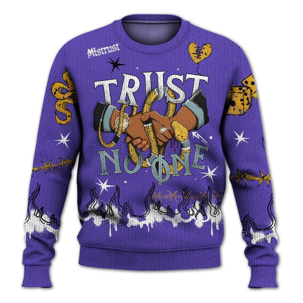 Sweater To Match Imperial Purple 4s - Trust No One Snake-Bite Doodle Crayon Graphic