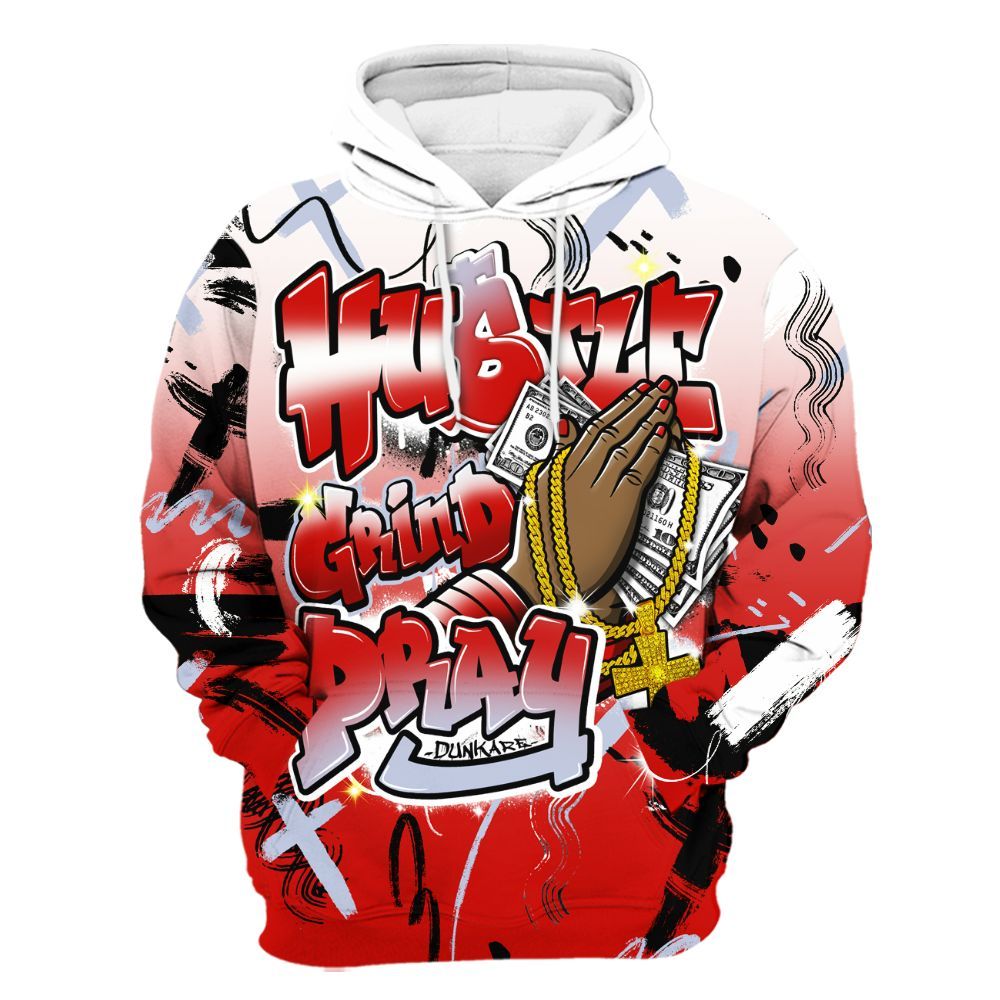 Hoodie To Match Fire Red 6s - Money Hustle Grind Pray All Over Print