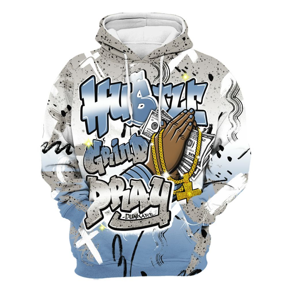 Hoodie To Match University Blue 4s - Money Hustle Grind Pray All Over Print