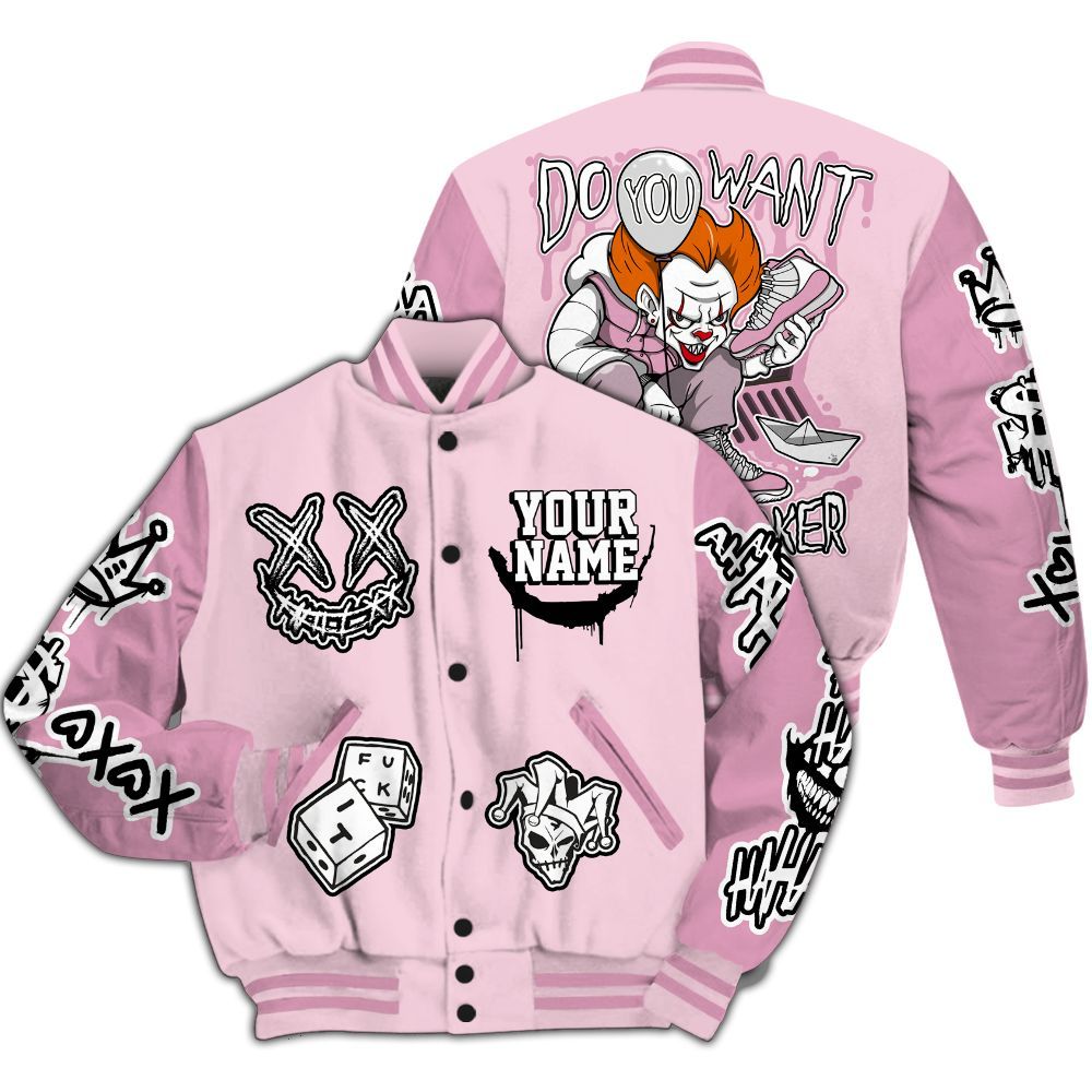 Varsity Jacket To Match Orchid 4s - Clown Scary Sneakers Graphic Custom Name All Over Print