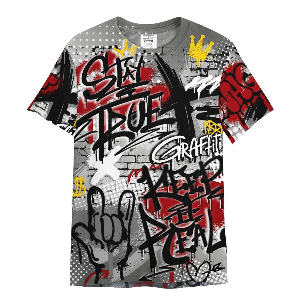 Shirt To Match Metallic Silver 14s - True It Real Graffiti Streetwear All Over Print