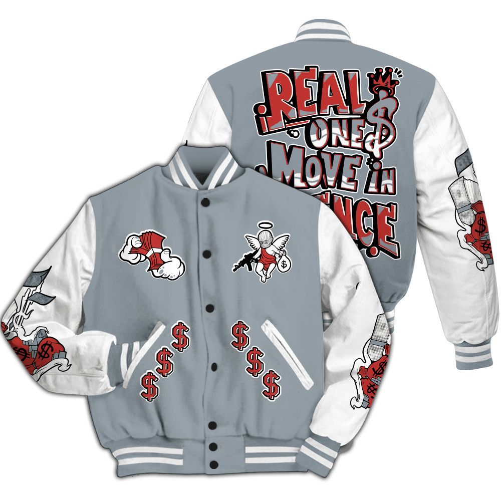 Varsity Jacket To Match Wolf Grey 13s - Ones Move In Silence Graphic All Over Print