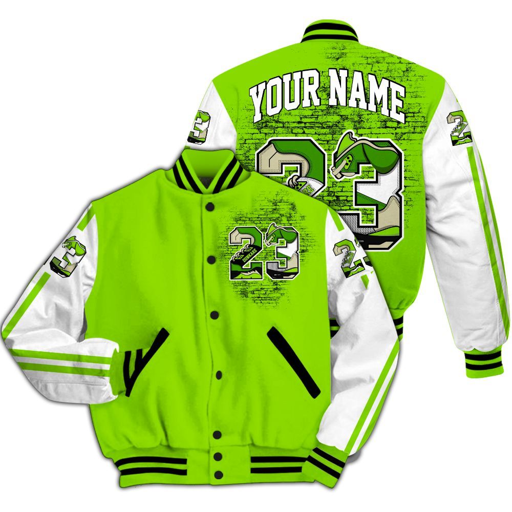 Varsity Jacket To Match Electric Green 6s - Custom Name Number 23 5s All Over Print