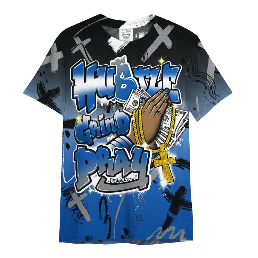 Shirt To Match Racer Blue 5s - Money Hustle Grind Pray All Over Print